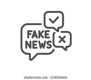 Fake news line icon. Propaganda conspiracy chat sign. Wrong truth symbol. Quality design element. Linear style fake news icon. Editable stroke. Vector