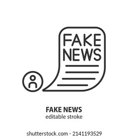 Fake news line icon. Social media chat with fake information vector sign. Editable stroke.