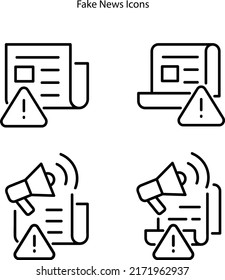 Fake news line icons isolated on white background. Social media propaganda, Newspaper, Conspiracy of truth. Wrong facts, Fake information, False loudspeaker outline icons.