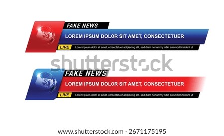 FAKE NEWS Lower third vector template. Warning symbol for misinformation, disinformation, and media hoaxes. Editable graphic for awareness or media-related content