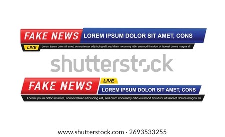 FAKE NEWS Lower third vector template. Warning symbol for misinformation, disinformation, and media hoaxes. Editable graphic for awareness or media-related content
