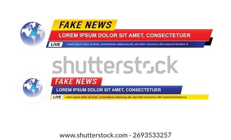 FAKE NEWS Lower third vector template. Warning symbol for misinformation, disinformation, and media hoaxes. Editable graphic for awareness or media-related content