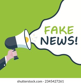 
Fake news - Male hand holding megaphone. Loudspeaker. Banner for business, marketing and advertising. Vector illustration