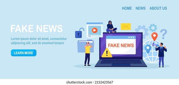 Fake News. Mass Media Political Propaganda. Unknown Person Spreading False Information, Misinformation In Internet. Fraud And Cheat Content In Social Network. Vector Design