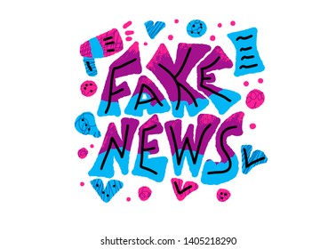 Fake news message. Banner design template with stylized phrase. Vector color illustration.