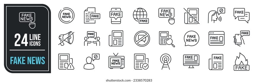 Fake news minimal thin line icons. Related hoax, propaganda, press, news, statement. Vector illustration.
