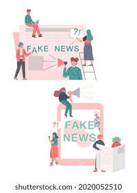 Fake News, Misinformation Spreading Set, Mass Media Propaganda, Untruth Information Spread Cartoon Vector Illustration