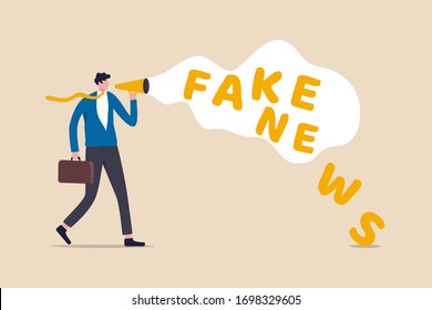 Fake news or misleading information that people share on social media and internet concept, businessman holding megaphone talking or telling fake news.