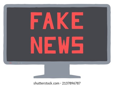 "Fake news" on the black TV screen. Doodle. Freehand drawing. Hand Drawing.