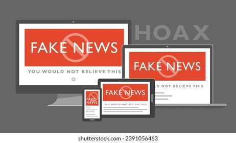 Noticias falsas en múltiples gadgets. Ilustración de vectores aislados