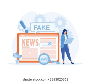 Fake news online vector or important breaking news concept on daily digital tablet computer reading person man. Fake news concept. flat vector modern illustration