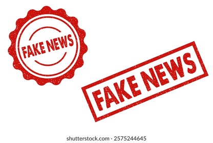 FAKE NEWS red ink rubber stamp sign symbol seal badge dusty grunge effect fraud midea propaganda misleading report disinformation newspaper