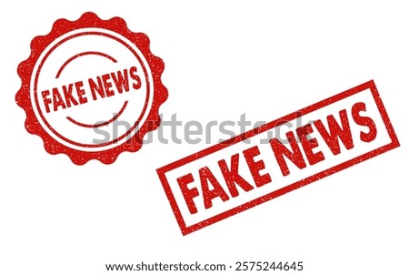 FAKE NEWS red ink rubber stamp sign symbol seal badge dusty grunge effect fraud midea propaganda misleading report disinformation newspaper