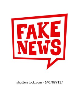 Fake news. Red speech bubble. Vector label for a post about propaganda disinformation on the tv and social media