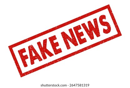 Fake news rubber stamp grunge red ink seal badge sign symbol dusty grainy effect fraud midea propaganda misleading report disinformation false newspaper