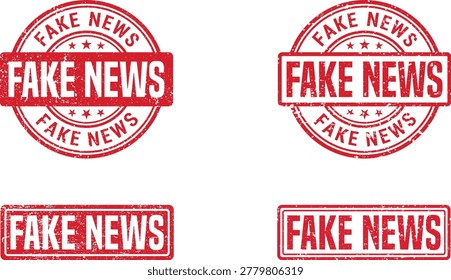 Fake News Rubber Stamp Vector Set with Distressed Grunge Texture