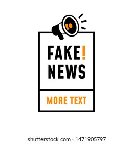 Fake News Simple Label Vector. Minimal Retro Style Poster Design For Press Media Campaign. Megaphone Icon With Minimal Square Frame And Text.