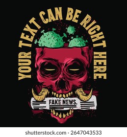 Fake News Skull Virus Vector Graphic Design Street Wear Badge Illustration for Logo, T-shirt Design, Patch, Poster and Others