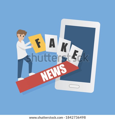 fake news in social media,Men do not receive fake news from mobile phones,Vector illustration.