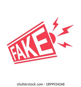 Fake news speaker. Red speech icon isolated on white. Concept false internet, tv. Flat simple design. Vector illustration.