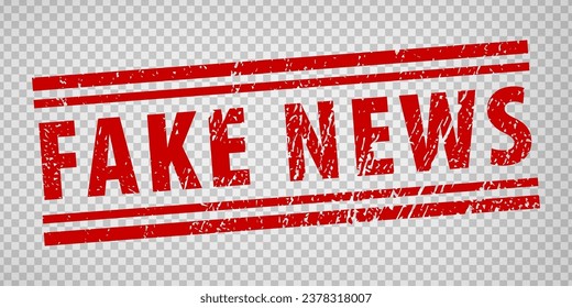 Fake news stamp design on transparent background.  Grunge rubber stamp with word Fake news in red. Flat design. Vector illustration EPS10. 