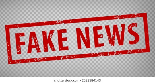 Fake news stamp design on transparent background.  Grunge rubber stamp with word Fake news in red. Flat design. Vector illustration EPS10. 