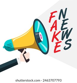Fake news symbol, hand holding loudspeaker - megaphone, vector