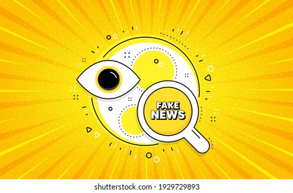 Fake news symbol. Yellow vector button with search glass. Media newspaper sign. Daily information. Fake news line icon. Abstract yellow background. Vector