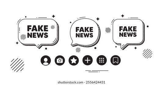 Fake news tag. Speech bubble offer icons. Media newspaper sign. Daily information symbol. Fake news chat text box. Social media icons. Speech bubble text balloon. Vector