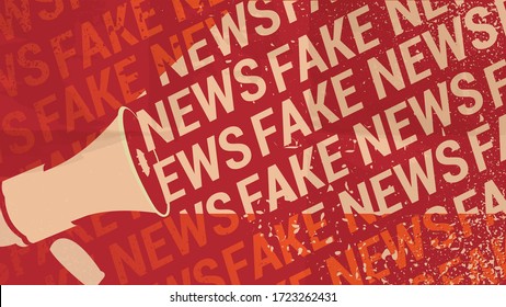 Fake News Template. Megaphone And Text On Crumpled Red Paper Background. Hoax, Propaganda And Disinformation Concept. Editable EPS Vector Illustration