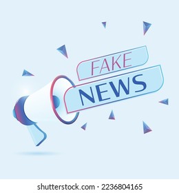 Fake news text with 3d realistic megaphone vector illustration. Banner template to announce news about webinar in social media, training course, marketing technology poster