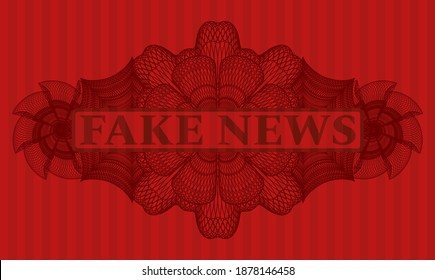 Fake News text inside Currency red color realistic badge. Bars classic background. Intense illustration. 
