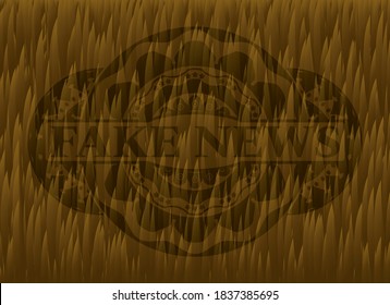 Fake News text inside Hairy Brown fur badge. Animal fashionable background. Intense illustration. 