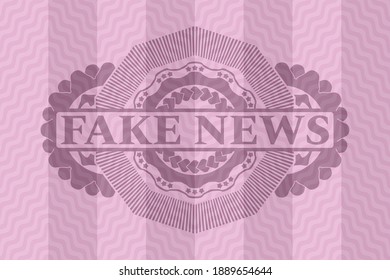 Fake News text inside pink wavy emblem. Curve fashionable background. Intense illustration. 