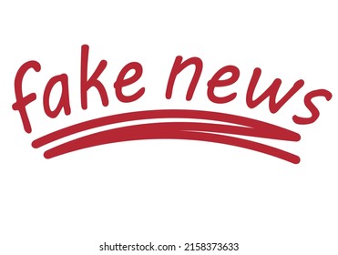 Fake news text in red stroke on white background.