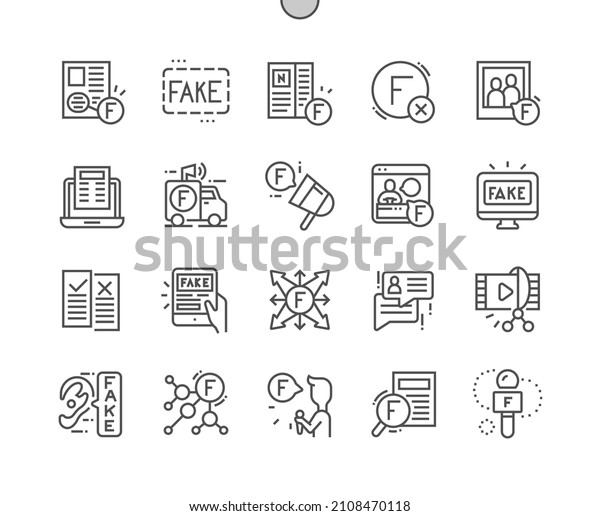 Fake news. News verification. Disinformation.\
True and false. Fake voice information. Pixel Perfect Vector Thin\
Line Icons. Simple Minimal\
Pictogram