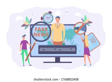 Fake news. The Yellow Press, newspaper journalists, editors. Fake news, junk news, misinformation in media concept. Site template. Colorful vector illustration.