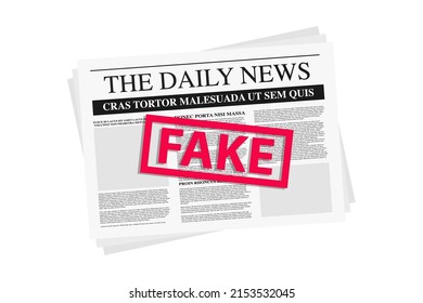 Fake Newspaper template. Fake News. Newspaper template with fake world news, economy, business headlines. Daily news isolated on white background. Check the truth and don't share fake news