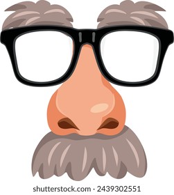 
Fake Nose with Glasses and Mustache Vector Mask Design. Funny entertainer costume with eyeglasses and a big nose
