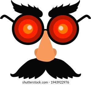 Fake nose and glasses mustashe eyebrows. Vector illustration. Isolated on white background.