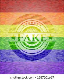 Fake on mosaic background with the colors of the LGBT flag