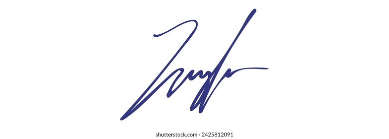 Fake personal autograph. Hand written, blue ink. Vector