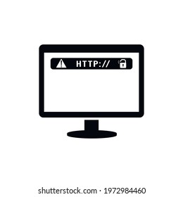 Fake Phishing website. A computer screen with a fake web page. The concept of cybercrime, Internet fraud, phishing scam. Solid black vector icon isolated on a white background.