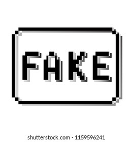 Fake pixel stamp. Old video game design text message. Vector illustration.