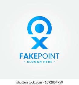 Fake point logo design template. Initial letter x and point icon vector combination. Creative letter x for location symbol concept.
