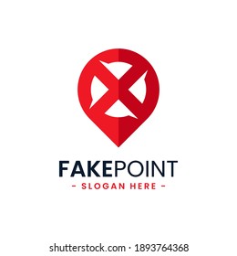Fake point logo design template. Initial letter x and point icon vector combination. Creative letter x for location symbol concept.