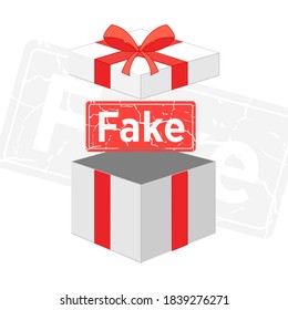 Fake present on white background vector illustration cartoon flat design modern style 