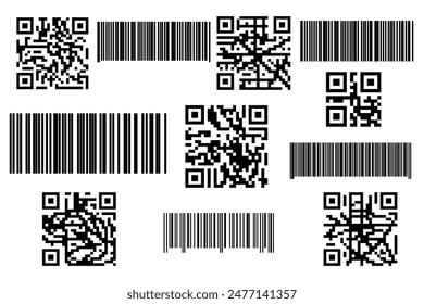 Fake QR code and Barcode set vector illustration.