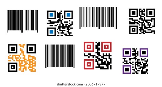 Fake QR code and Barcode set vector illustration.