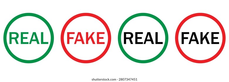Fake and Real Icon Set – Outline, Solid Glyph and Line Vector Authenticity Verification Symbols Isolated on Transparent Background